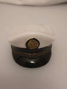 Captain’s Hat Porcelain Trinket Box With Steering Wheel USED - Picture 1 of 9