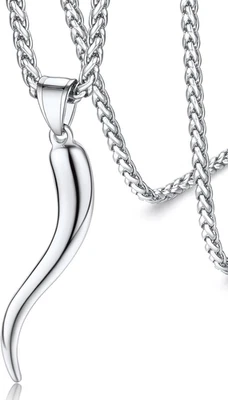 Italian Horn Pendant Necklace for Women Men Silver/Black/Gold Plated Stainless S - Image 1 of 4