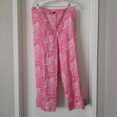 NEW Talbots Plus Size 24W The Perfect Crop Pants Pink & White Paisley Stretch - Image 1 of 4
