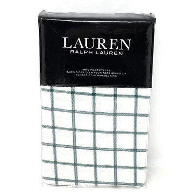 Fundas de almohada Ralph Lauren Millerton de franela a cuadros King verde/azul marino nuevas en paquete Foto 1 de 4