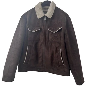 Levi's Brown Suede Zip Front Snap Pockets Faux Leather/Fur Jacket - Size L - Picture 1 of 20