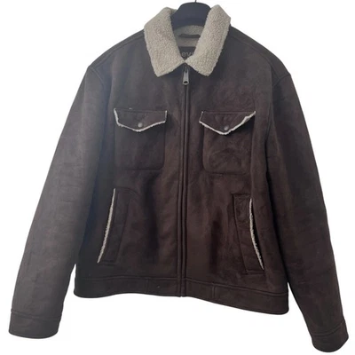 Levi's Brown Suede Zip Front Snap Pockets Faux Leather/Fur Jacket - Size L - Image 1 of 4