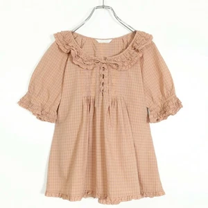 Pink HouseSolidly Ruffled Lawn Blouse Light Orange Lace-up Original Used RCST-0 - Picture 1 of 9