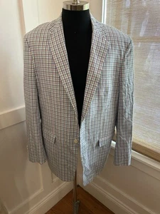 Vtg SADDLEBRED Check Plaid Pink Blue Lavender 100% Cotton Sports Coat 48L - Picture 1 of 10