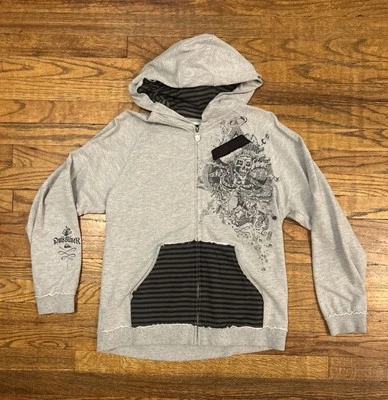 Sudadera con capucha marrón Quicksilver cremallera completa jóvenes adolescentes niños talla L 16-18 - calaveras deletreadas Foto 1 de 4