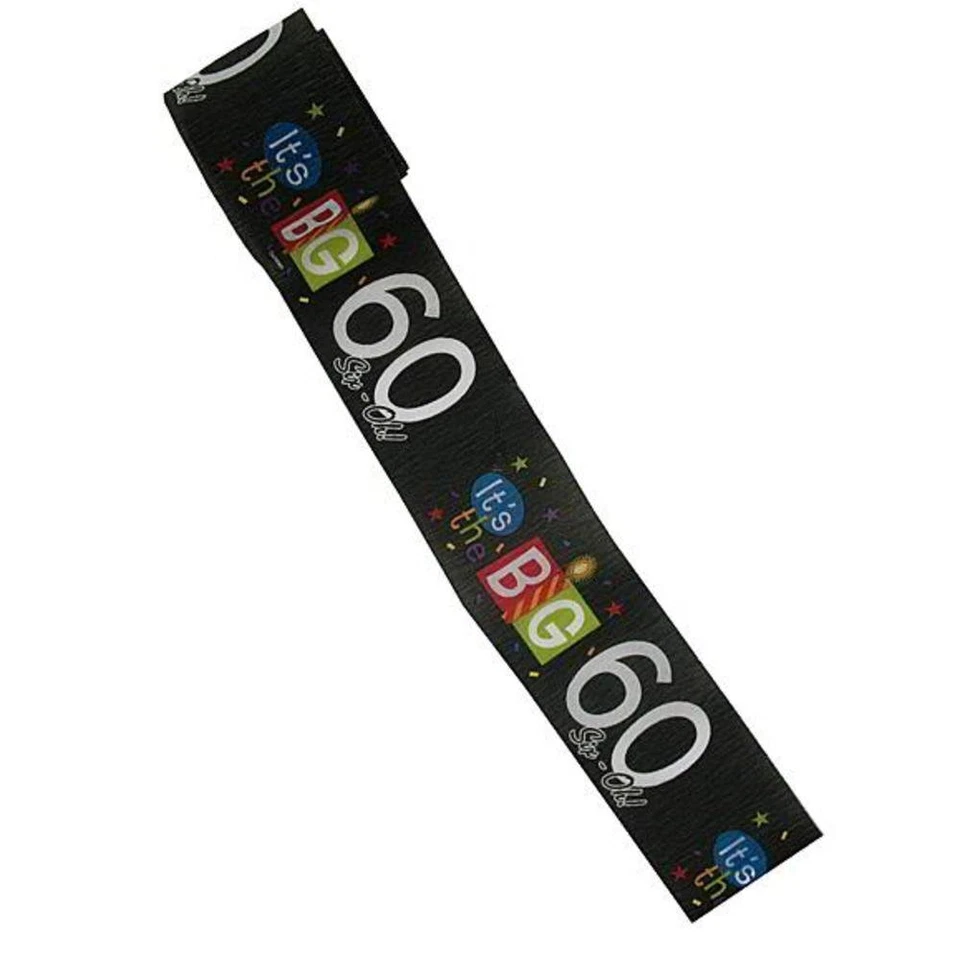 Over the Big Hill 60 Black Adult 60th Birthday Party Decoration Crepe Streamer - Image 1 of 1