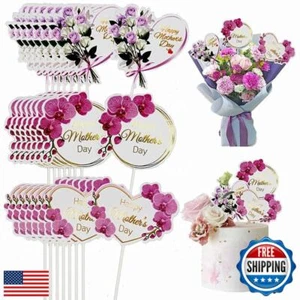 24PCS Happy Mothers' Day Cake Topper Set,Heart Round Butterfly Orchid Rose Fl - Picture 1 of 5