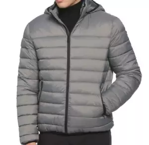 Perry Ellis Mens Gray Hooded Full Zip Long Sleeve Puffer Winter Jacket size S - Picture 1 of 1