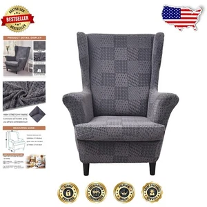 Jacquard Wingback Chair Slipcover Set - 2 Piece Washable Protector with Elastic - Picture 1 of 9