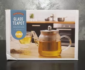 Vintage Borosilicate Glass Clear Heat Resistant Tea Pot With Infuser & Lid 650ml - Picture 1 of 5