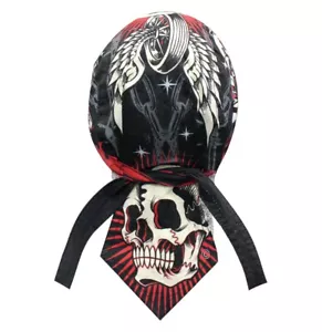 DANBANNA DOO-RAG DURAG BIKER I RIDE MOTORCYCLE WHEEL WINGS SKULL HAT CAP BANDANA - Picture 1 of 1