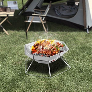 2-in-1 Camping Fire Pit Portable BBQ Grill Foldable Grill Stainless Steel AU - Picture 1 of 17