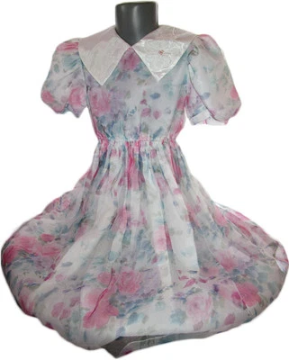 Girl Vtg 70s Retro Floral Chiffon Little Princess Party Birthday Long Dress AC94 - Image 1 of 4