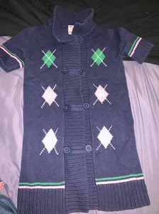 Girls GYMBOREE Navy Blue Pink Green Argyle Sweater Dress 5 6 Turtleneck Sz Small - Picture 1 of 3