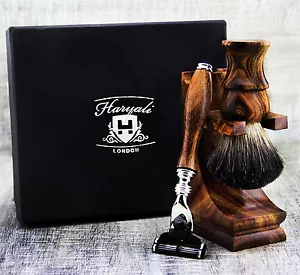 CLASSICO Set da barba da uomo 3 pezzi legno con capelli tasso e rasoio a cartucce 3 bordi - Foto 1 di 6