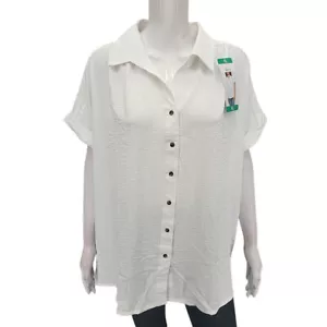 Felina Womens Everyday Trendy Button Front Tee Shirt X-Large Size White Top - Picture 1 of 11