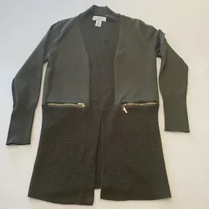 Magaschoni Cardigan Sweater Women's Small Zipper Pockets Ribbed Stretch Olive - Picture 1 of 11