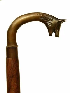 Wooden Walking Cane With Brass Fox Handle Head, Walking Stick Gift For Mom & Dad - Picture 1 of 3