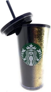 Starbucks 16 oz Gold Glitter and Black Two Tone Fade Insulated Tumbler New acryl - Picture 1 of 5