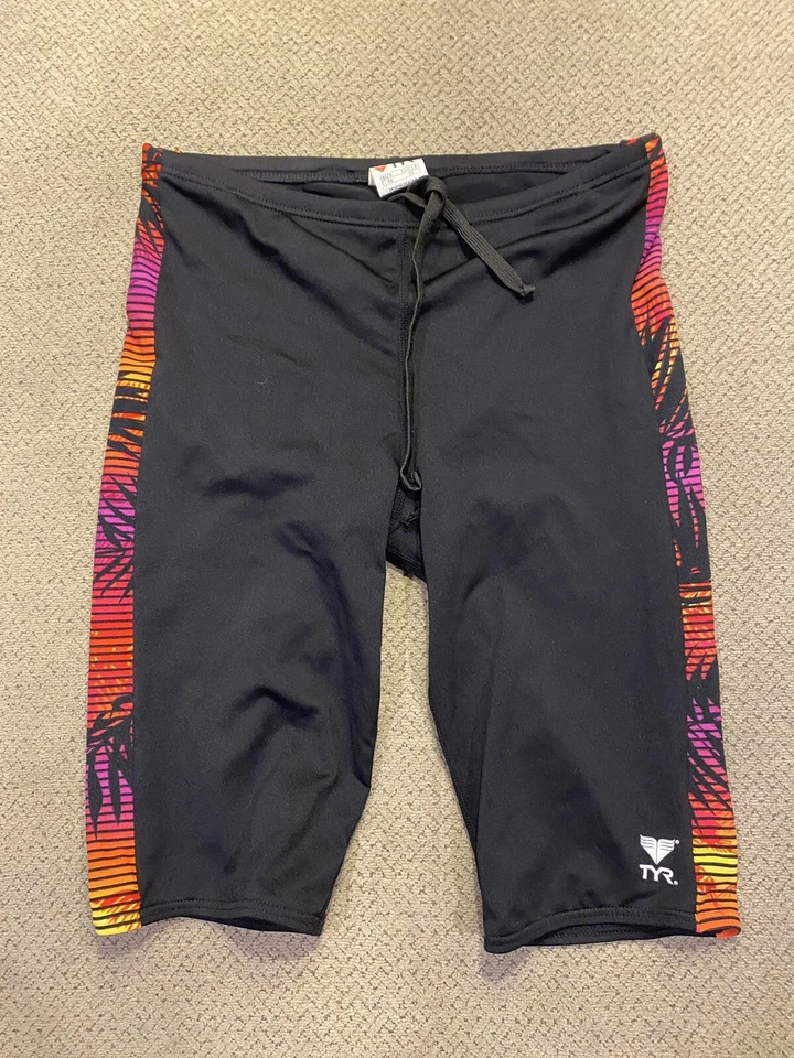 Mens TYR Black Purple Spandex Jammers Compression Shorts 30 swimsuit - Image 1 of 1