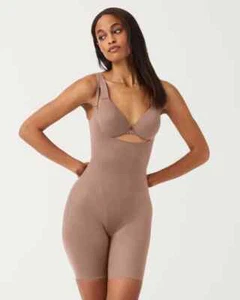 Spanx Thinstincts 2.0 Womens M Cafe Au Lait Open-Bust Mid-Thigh Bodysuit JDM2289 - Picture 1 of 14