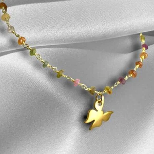 Turmalin Gold Schmetterling Halskette - Edelstein Farbverlauf Metamorphose Anhän - Picture 1 of 7