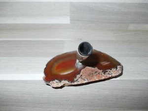 älteren Stiftehalter kippbar auf Natursteinplatte Achat Braun Bürogarnitur - Bild 1 von 4