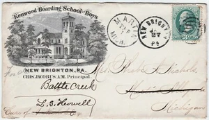 RARE Litho Illustrated Cover Envelope - 1870 Kenwood Boys School New Brighton PA - Picture 1 of 2