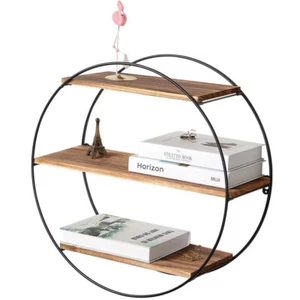 Rustic 3 Tier Geometric Round Floating Shelves Wall Shelf For Livingroom Bedroom - Picture 1 of 12