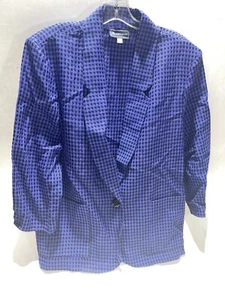 Chaqueta de requisitos azul negro a cuadros manga larga collar de un solo botón blazer 16 - Imagen 1 de 3