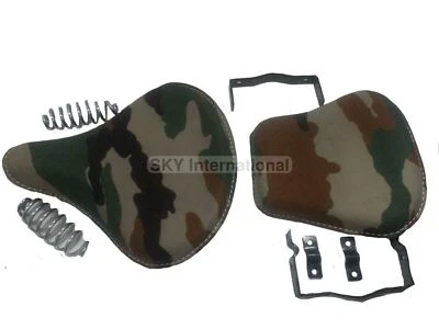 Asientos delanteros y traseros diseño militar de lona aptos para bicicleta Royal Enfield Bullet STD Foto 1 de 4