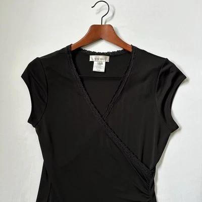 VTG 90s Y2K Nine West Wrap Cinched Black Crochet Lace Midi Dress Women's Size S - Image 1 of 4