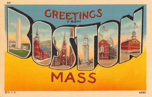 Postal de lino vintage de saludos de Boston Massachusetts de United Art - Imagen 1 de 2