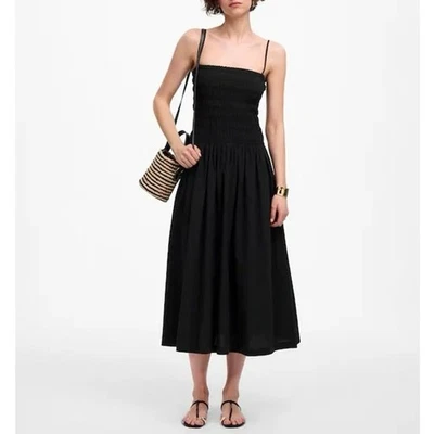 NWT Madewell Petite Poplin Smocked Bodice Maxi Dress In Jet Black Size Petite XS - Image 1 of 4