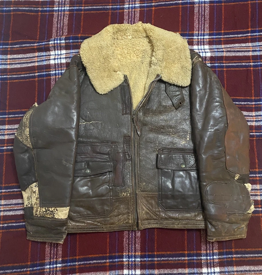 Chaqueta de piel de oveja de aviador An-J-4 vintage de la década de 1940 talla 38 cuero aerodinámico Foto 1 de 4