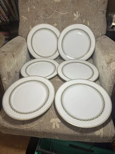 Un bonito juego de 6 platos de cena Noritake Katrina vintage japonés blanco verde oro - Imagen 1 de 2