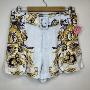 JOIE 100% Linen Women’s Multicolor Floral Dress Shorts Pockets Belt Size M - Picture 1 of 11