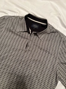 Nat Nast Silk Cotton Blend Black White Geometric Button Down Shirt Size Large - Picture 1 of 9