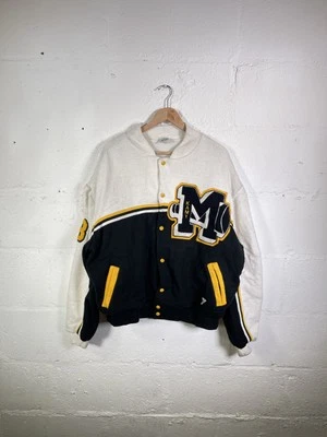 White/Black Woven Varsity Jacket - Image 1 of 4