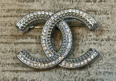 Chanel Crystal CC Logo Brooch Silver-tone Hardware 100% Authentic  New in Box - Image 1 of 4