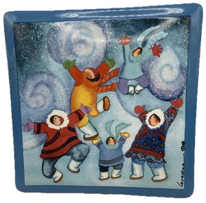 Barbara Lavalle Alaska "Kinder im Schnee" Fliesenuntersetzer Wandrelief Kunst 6X6 - Bild 1 von 9