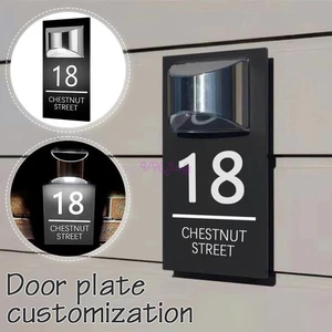 New Arrivals Personalised House Number Plaque LED Solar Light Door Sign Custom - Picture 1 of 17