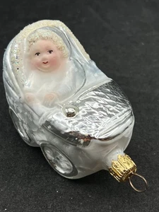 Vtg Christopher Radko Ornament Baby Infant Sleeping Carriage Buggy Blonde 3” - Picture 1 of 8