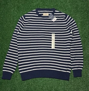 Brand New White St John’s Bay Cable Knit Sweater Striped Sz L - Picture 1 of 4