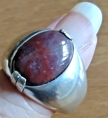 Vintage Elegant Red Jasper Agate Cabochon 925 Sterling Silver Men's Ring Size 11 - Image 1 of 4