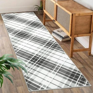 Modern Plaid Runner Rug 2x6 Entryway Rug Runner Washable Non-Slip Hallway Run... - Picture 1 of 8