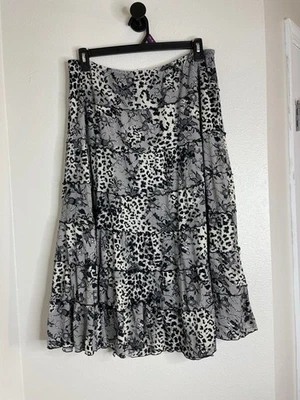 Falda Style & Co XL Volantes Nivel - Negro/Blanco Leopardo Encaje Boho Midi Foto 1 de 4