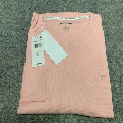 NWT Lacoste Men's Waffle-Knit Thermal Sleep Shirt Size XL Crewneck Pink NEW L/S - Image 1 of 4