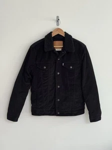 Chaqueta de Camionero Levi’s Sherpa Vintage Años 90 Negra Pana Piel Negra Mediana - Imagen 1 de 14
