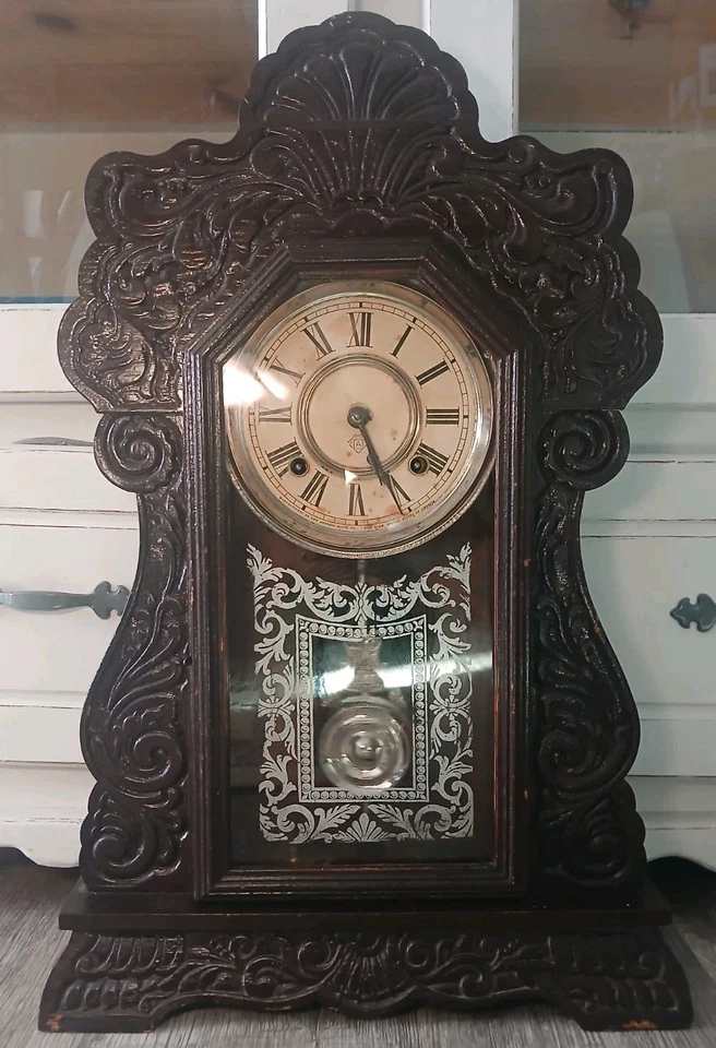Reloj Ansonia Antler 8 días, Pat. Ansonia Clock Co. 1882 Hecho en Nueva York EE. UU. Foto 1 de 4